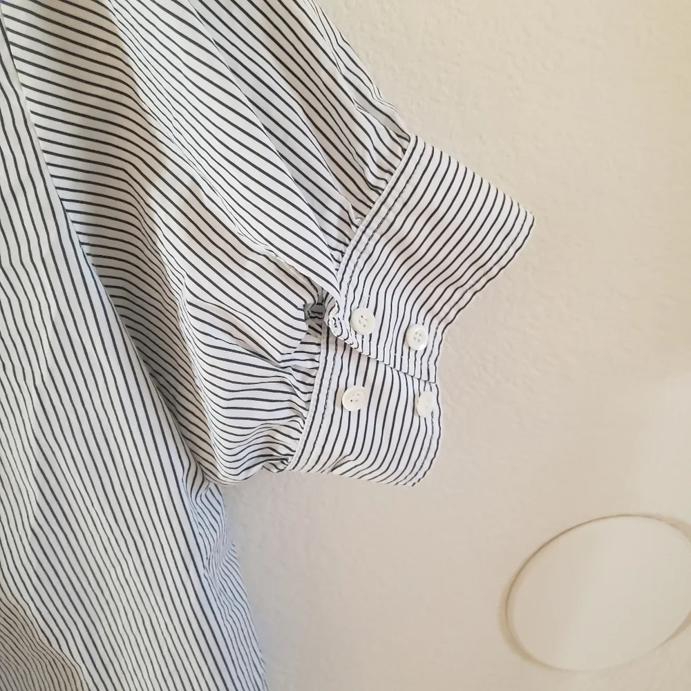 Frame Denim Navy and White Striped Popover Blouse Large - Picture 7 of 9
